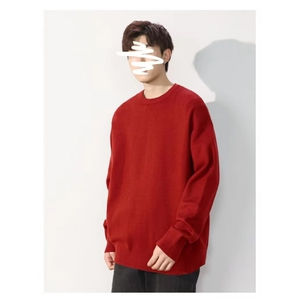 1506-1/MYM011/P42秋冬慵懒风红色毛衣圆领男高级感外穿男女情侣图片