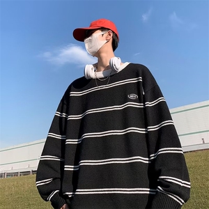 新款ins韩版条纹针织衫毛衣男秋冬港风潮流情侣装线衣  M662-P40图片