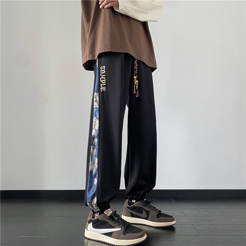 港风菠萝格宽松休闲裤小熊印花拼接束脚裤B315-K23416-特p30控58,男装休闲裤,电商B315