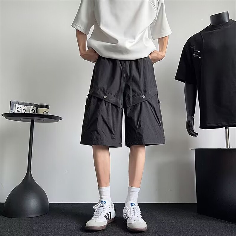 机能大口袋工装伞兵短裤男生宽松夏季薄款阔腿透气凉感休闲五分裤，男装牛仔裤，星座506A