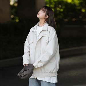 春季数据款 机车PU皮夹克翻领宽松男女同款外套 6622-P78图片