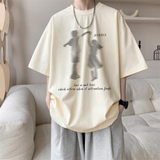 潮模糊影子重磅纯棉短袖oversize休闲趣味情侣T恤百搭GA5562P30，男装T恤，星座1013-5