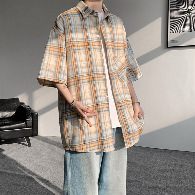 短袖衬衫男夏季新款格子磨毛衬衣DX002-特批26 无差价图片
