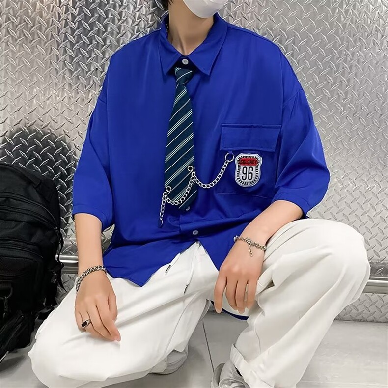 日系五分袖春夏季新款衬衫潮流慵懒男方领宽松型衬衫C505P32,男装衬衫,星座1116-2