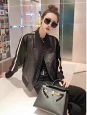 法式复古拼接拉链皮衣外套，女装皮衣，L·H·X