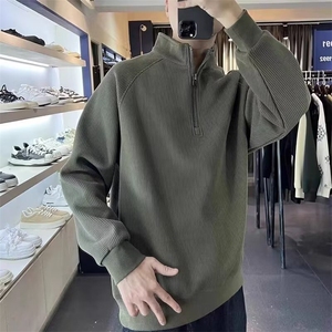 高级感翻领针织衫男设计感半拉链毛衣小众时尚情侣百搭宽松休闲图片