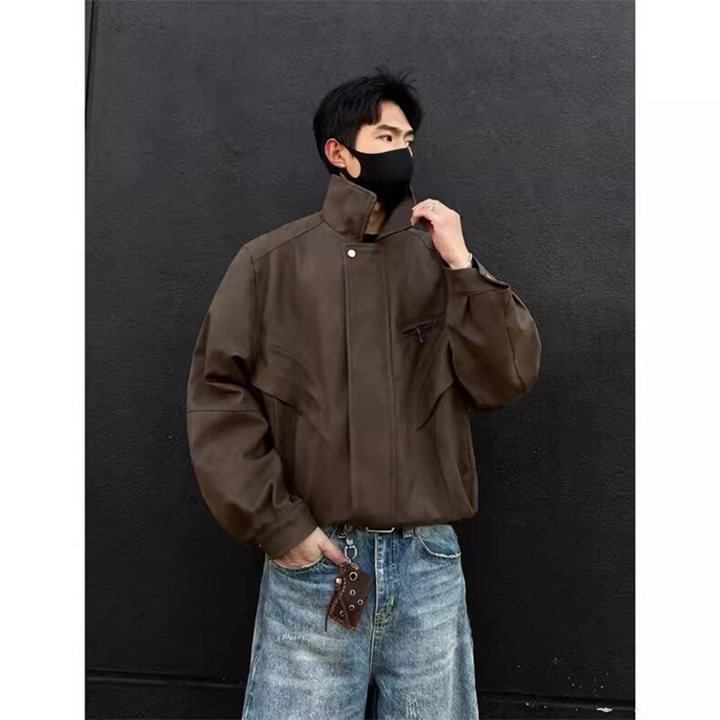美式覆古美拉德皮衣外套男款春秋设计高级感cleanfit翻领飞行夹克,男装夹克,星座506A
