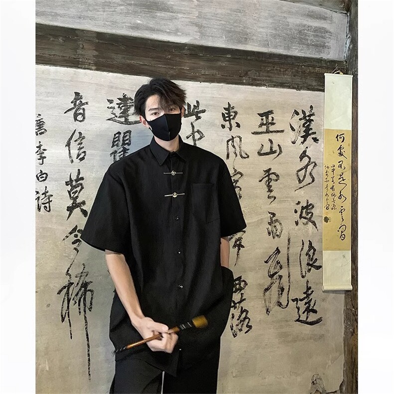风提花短袖衬衫男夏季冰丝大码宽松新中式高级感休闲半袖衬衣潮,男装T恤,星座506A