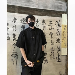 风提花短袖衬衫男夏季冰丝大码宽松新中式高级感休闲半袖衬衣潮图片