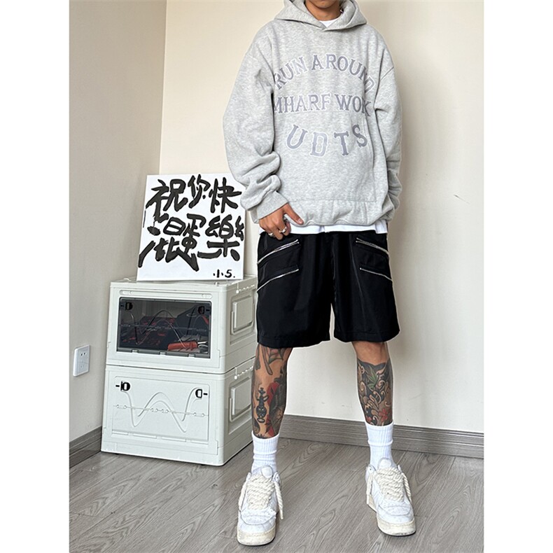 B221美式ins高街暗黑小众拉链宽松五分裤短裤LK23061-P50控68,男装休闲裤,电商B221