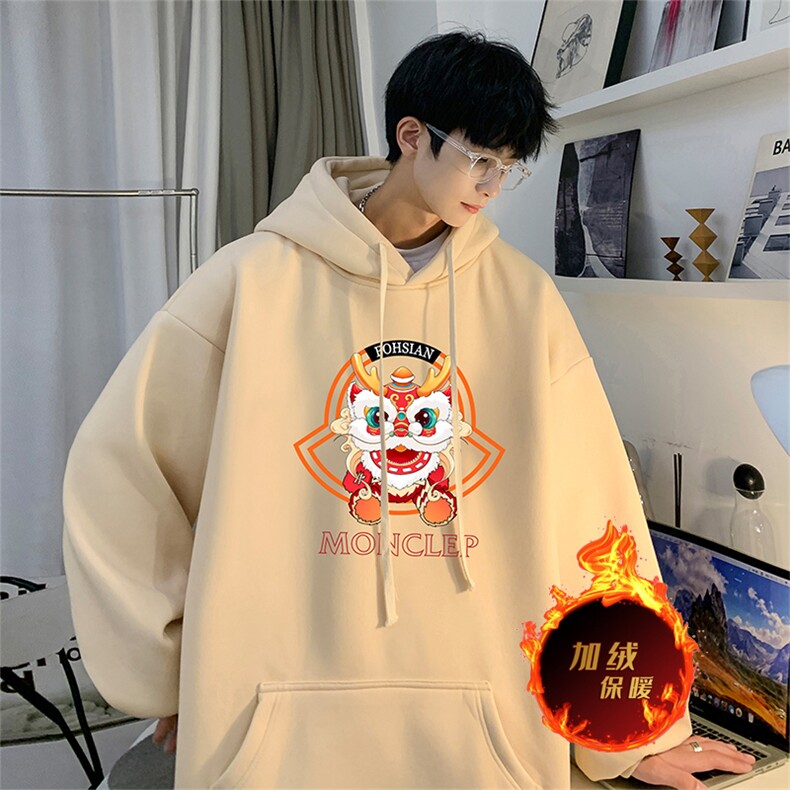 龙年卫衣冬季美式加绒加厚连帽卫衣外套DL1773常规特P35加绒特40,男装卫衣,电商A486