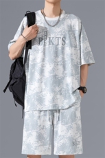 2025夏季新款无影墙大码冰丝印花短袖套装M-5XHQ25575-特P50，男装休闲套装，电商A022