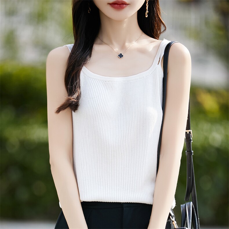 夏季莱赛尔天丝针织吊带背心女双肩薄款宽松显瘦内搭美背打底上衣，女装背心吊带，斯美雅安迪绒