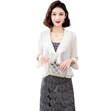 春夏雪纺小披肩开衫搭配裙子防晒衫大码百搭短款荷叶边外搭外套女，女装蕾丝衫/雪纺衫，婵米儿