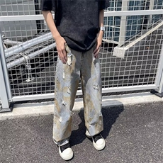 破洞牛仔裤男新款美式高街设计感小众做旧长裤潮TG36P45，男装牛仔裤，星座1116-2