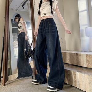 复古裁剪设计感刺绣弯刀牛仔裤男女宽松阔腿美式休闲松弛感拖地裤图片