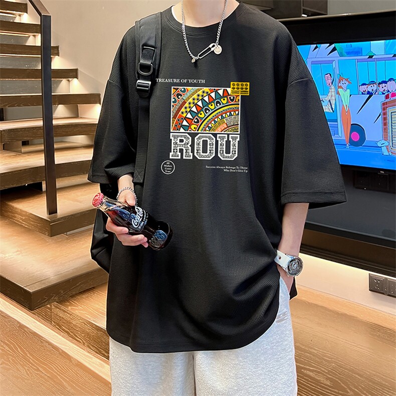 华夫格t恤男短袖男大码五分袖酒店风HT73370-P22,男装T恤,电商A040