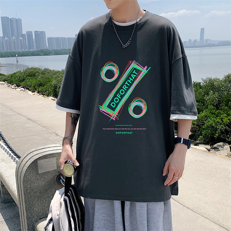 JT55171-P25假两件短袖t恤男大码胖子半袖体恤半截袖港风,男装T恤,电商A040