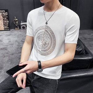 D215/98116#夏季潮男新款薄色冰丝短袖T恤打底衫男图片