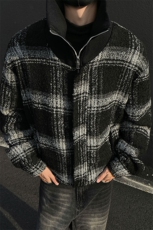 wassuphappy格子毛呢夹克男春秋季潮牌复古立领休闲外套宽松上衣，男装夹克，电商A458A