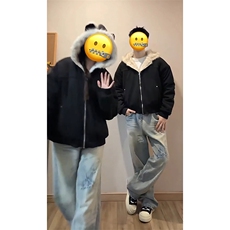 现货连帽猫耳朵男女情侣装棉服外套秋冬鹿皮绒座山雕-A2350P99，男装棉衣，电商B241