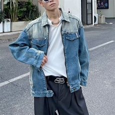 文艺新款复古短款牛仔外套男春季美式水洗宽松夹克牛仔衣潮潮流，男装工装外套，星座1210-1