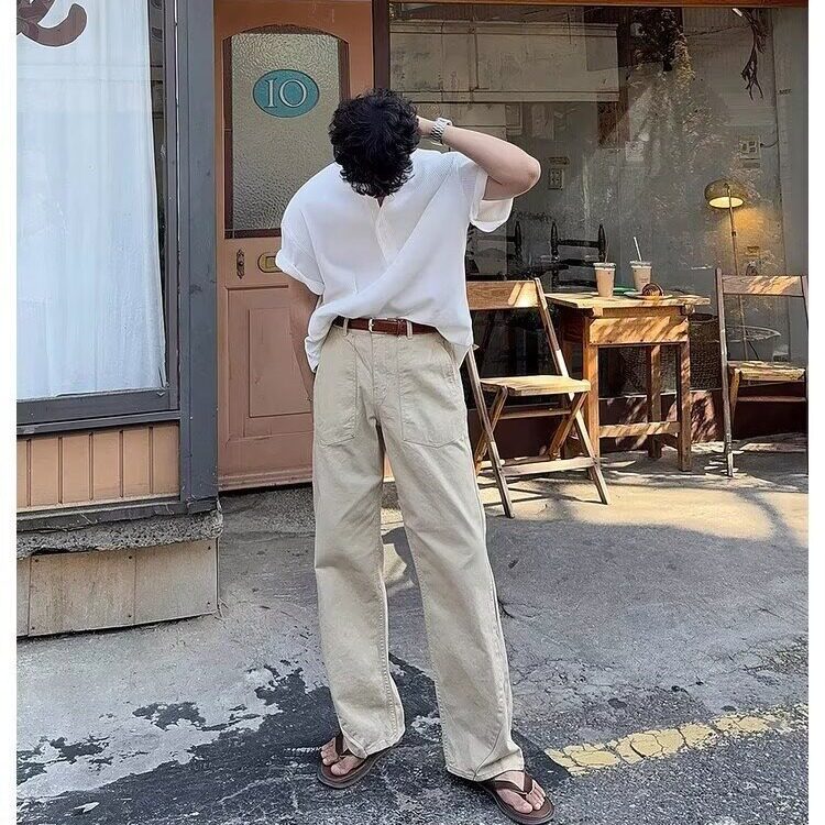 美式短袖t恤男2025新款宽松休闲肌理感潮牌高街百搭V领打底衫,男装T恤,星座506A