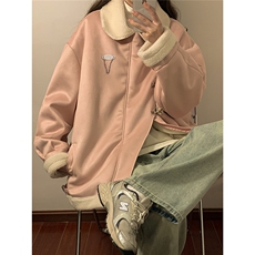 中性风翻领麂皮绒羊羔毛金属飞机扣设计棉衣男YG77108P135控178，女装棉衣/棉服，星座227-7