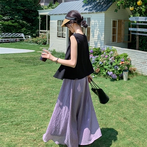 松驰感慵懒风紫色套装裙女夏高级感韩系小众不撞款设计感两件套图片