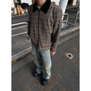【有货】美式高级感千鸟格拼接撞色短款拉链夹克外套W9328LL-特70