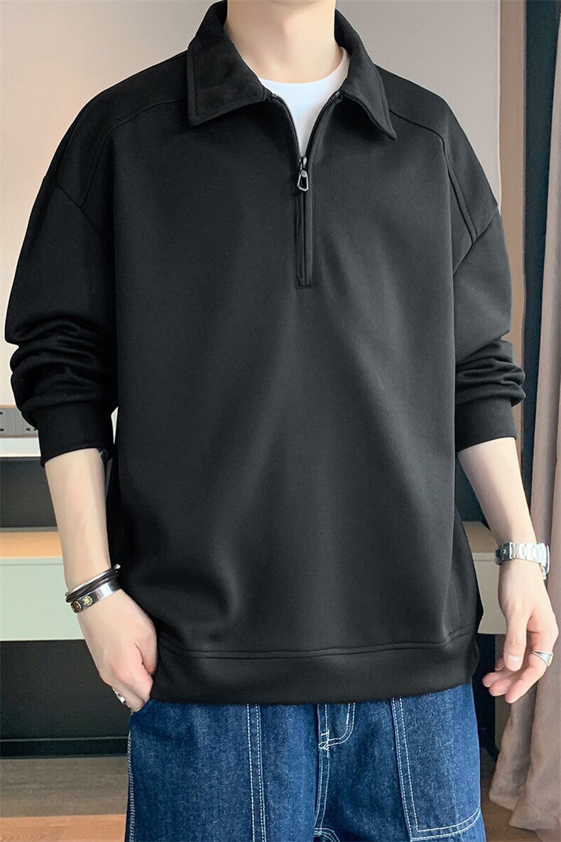 美式纯色复古潮牌高街polo领卫衣潮流宽松休闲上衣WY2354,男装卫衣,电商A161