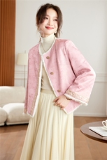 现货~2025年冬季双面穿皮毛一体guo风镶砖提花侧插口袋加厚外套，女装羊羔毛/颗粒绒，新依时派