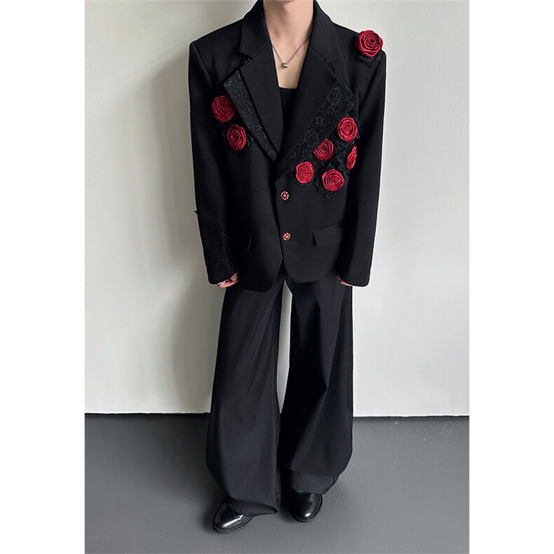 小众设计感双领西装外套男高级感立体花朵演出垫肩西服XZ25P188,男装西服套装,星座512-1（原513-3）