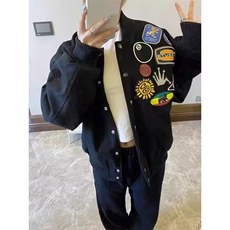 徽章刺绣棒球服外套男女学生春秋百搭潮牌黑色立领夹克KA4130，男装夹克，星座1116A（原606A-3）