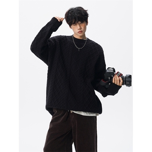 麻花毛衣男冬加厚毛衫日系cleanfit男生圆领针织衫 MY1224P68控98图片