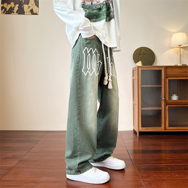 麻绳印花牛仔裤直筒B342-NK7003-P55,男装牛仔裤,电商B342