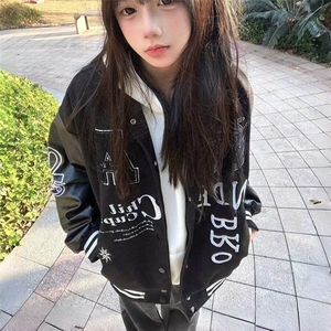 A202-P65 美式高街拼接字母刺绣夹克棒球服男女春季新款潮牌图片
