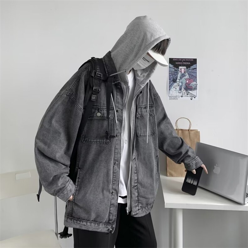 假两件牛仔外套男秋季高街连帽上衣服QJ14P75,男装夹克,星座1116-2