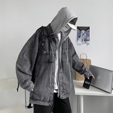 假两件牛仔外套男秋季高街连帽上衣服QJ14P75，男装夹克，星座1116-2