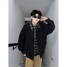 美式复古休闲夹克男生秋季假两件设计外套cleanfit宽松大码上衣服，男装夹克，星座310A-4