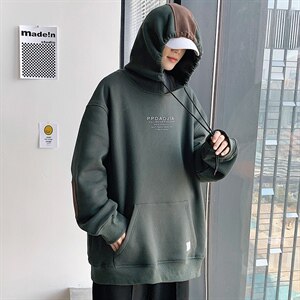 2021冬季新短句港风大码男女贴布印花加绒加厚连帽卫衣W5201-P50图片