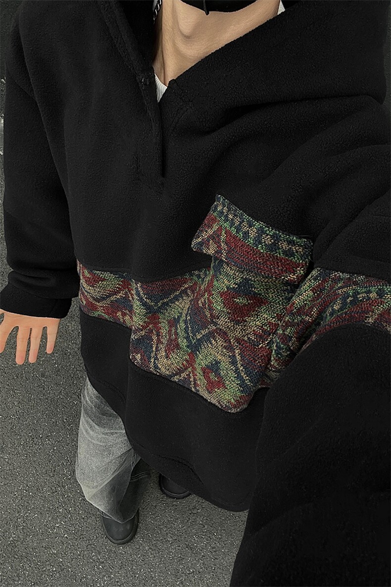 WY10096-P55摇粒绒撞色拼接保暖连帽小众卫衣,男装棉衣,电商A059