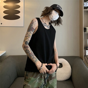 档口图 自产自销 240克法螺纹工字紧身夏季无袖背心短袖男T恤图片