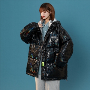 中性风22冬季炫彩亮面设计贴标保暖宽松连帽羽绒服YR102P255控298图片