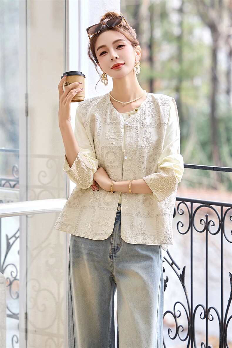 新中式国风马蕾丝甲外套女2025春季新款钉珠刺绣亮片宽松显瘦上衣,女装马甲,采品优优
