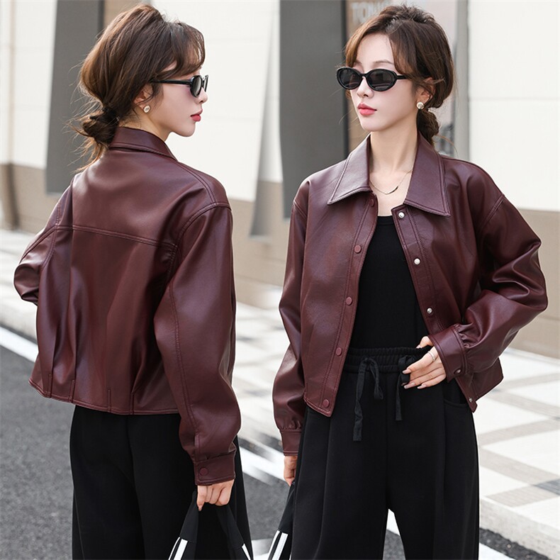 超好看高级感气质复古今年流行皮衣外套女秋冬季机车翻领pu皮夹克，女装皮衣，潮流依族