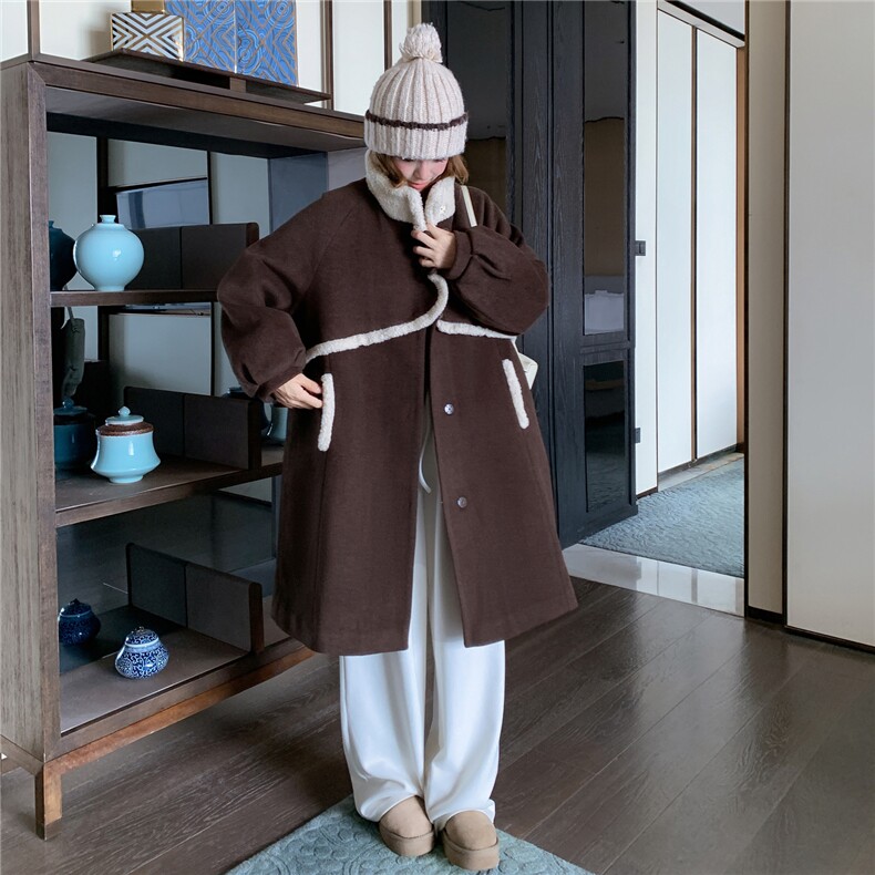 新款风盘扣呢大衣外套AD957-P205K308,女装毛呢外套,2B187