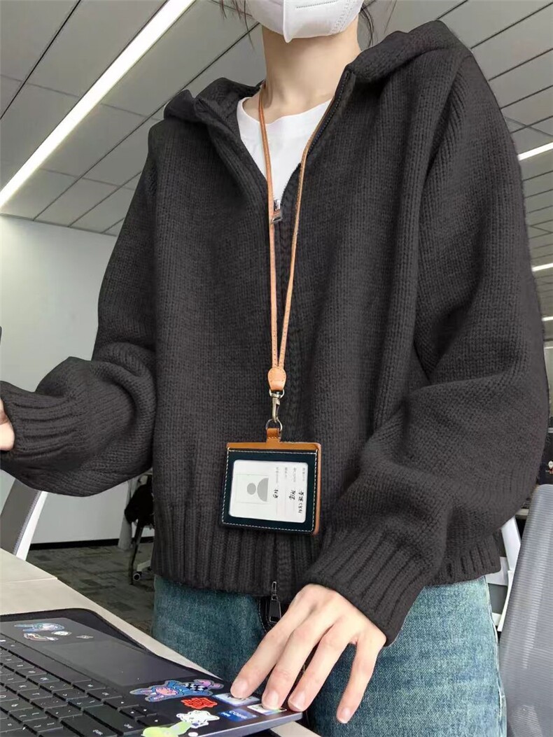 2025年秋季新款百搭女士V领针针织连帽开衫,针织衫/毛衣,恒恩羊绒