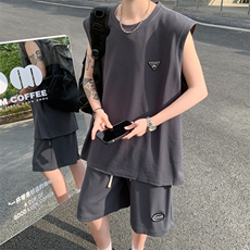 夏季潮牌宽松坎肩背心套装男2024新款两件套短袖现货T1771-P42，男装背心/马甲，星座512-4