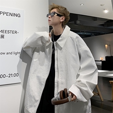 秋季金属尼龙褶皱夹克拉链纯色外套男韩版潮流休闲简约翻领氛围感，男装夹克，星座410-7